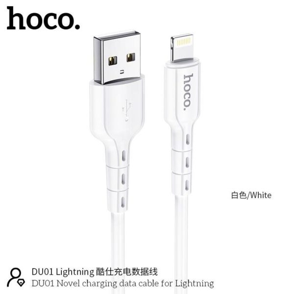 Cáp sạc DU01 Hoco Lightning iPhone dài 1m , dây nhựa cứng cáp chống gãy gập