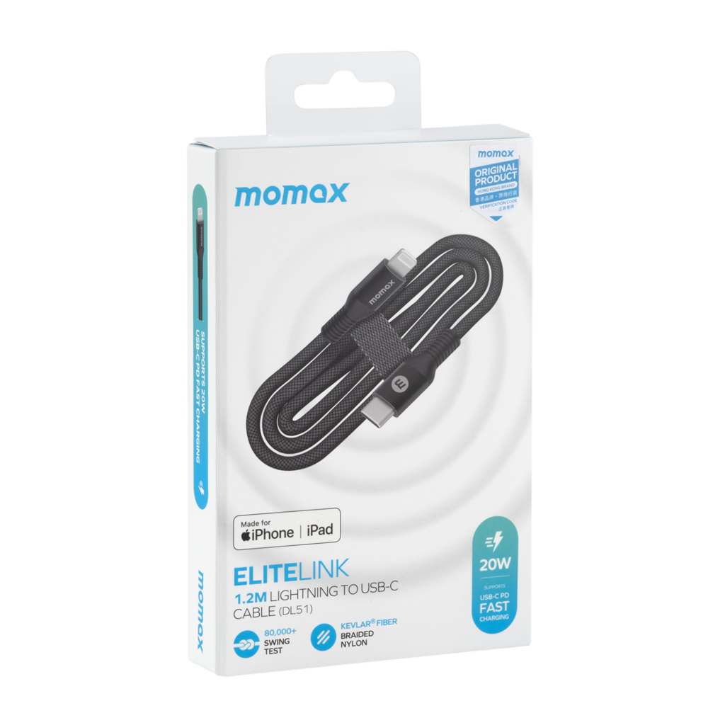 Cáp Sạc nhanh 20W Momax Elite Link Type C to Lightning MFI 1.2m DL51