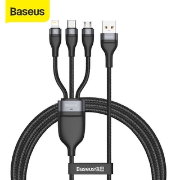 Cáp sạc nhanh 3 đầu Baseus Flash Series 3 in1 Plus (USB to Micro+IP + Type C, 100W Quick Cha