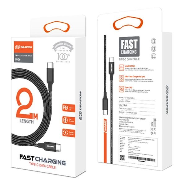Cáp sạc dây dù C to C dài 2m hãng Drapow SD06 ( Hộp cũ )