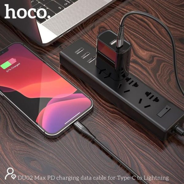 Cáp sạc nhanh PD 20W hỗ trợ truyền dữ liệu chân Typec sang lightning hoco DU02 Cáp sạc nhanh PD 20W hỗ trợ truyền dữ liệu chân Typec sang lightning hoco DU02