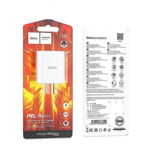 ￼Cốc - Củ Sạc Hoco C97 Sạc Nhanh PD20W Cổng USB Và Type-C, QC3.0 Chống Cháy Nổ Cao Cấp