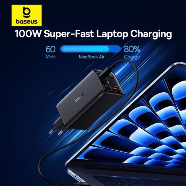 Cốc Sạc Nhanh OS-Baseus GaN6 Pro Fast Charger 2C+2U 100W (Chân tròn, Kèm cáp C to C 100W, 1m)