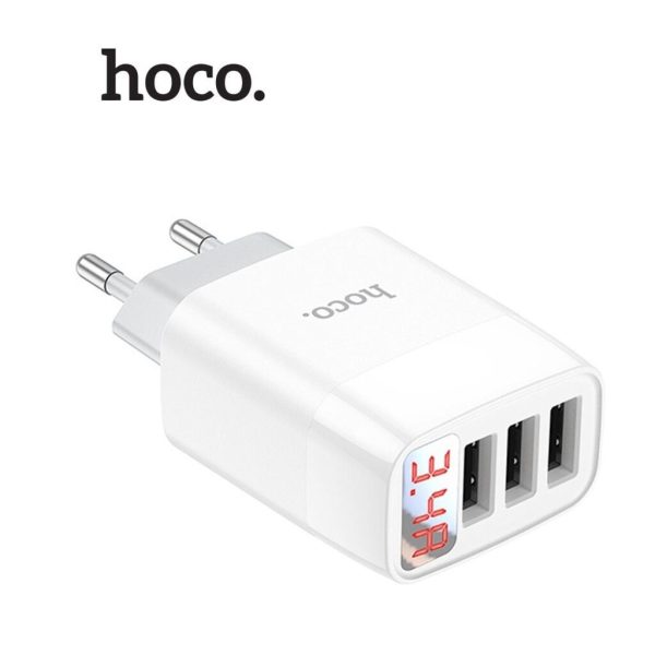 ￼Củ Sạc 3.4A Hoco C93A Chân Tròn 3 Cổng USB, Màn Hình Led Hiển Thị Nguồn Điện