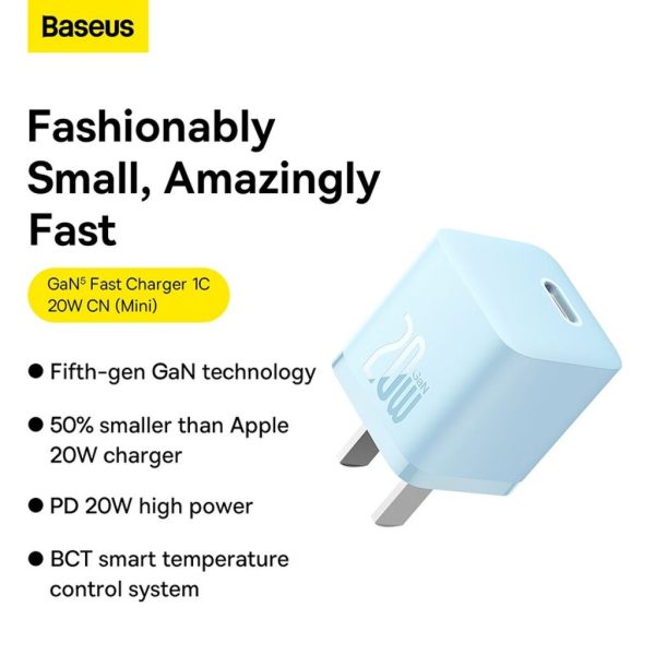 Củ Sạc Nhanh Cho IP 20W Baseus GaN5 Fast Charger 1C (PD/QC Multi Quick Charge Support Smart Protect)