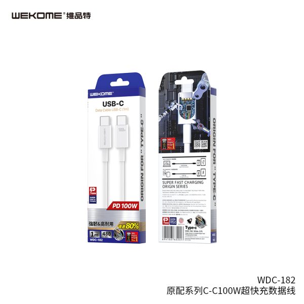 Cáp Sạc Siêu Nhanh WEKOME WDC-182 USB-C to C – PD 100W, Sạc 65% Trong 30 Phút