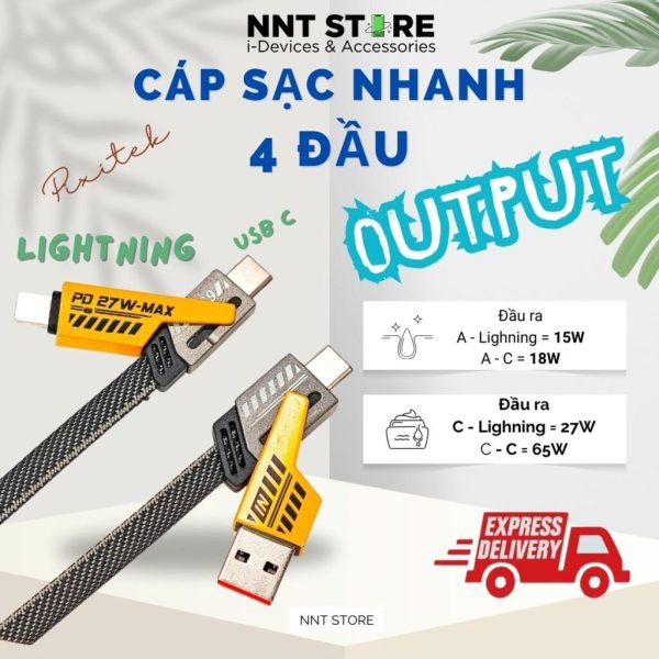 Dây Cáp Sạc Nhanh Đa Năng 4 Trong 1 Sạc Siêu Nhanh 65w và 27w PD