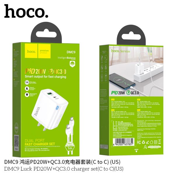 Bộ sạc Hoco DMC9 20W 2 cổng, kèm cáp Type C, LightNing