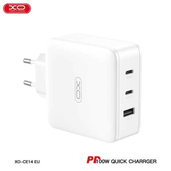 Củ Sạc Nhanh 100W Công Nghệ GAN XO CE14 ( 2 USB - C 100W - 1 USB-A 18W )