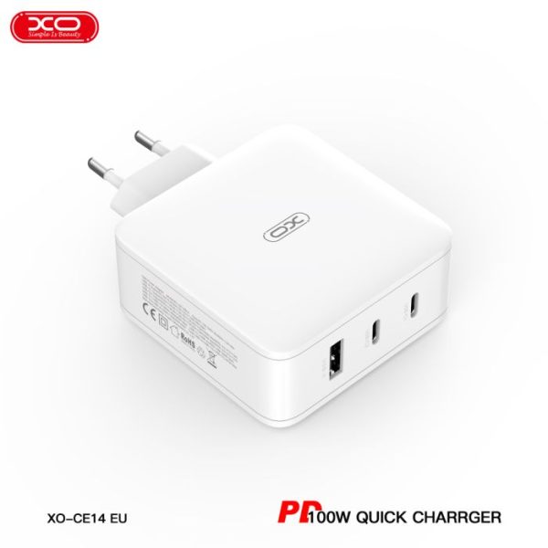 Củ Sạc Nhanh 100W Công Nghệ GAN XO CE14 ( 2 USB - C 100W - 1 USB-A 18W )