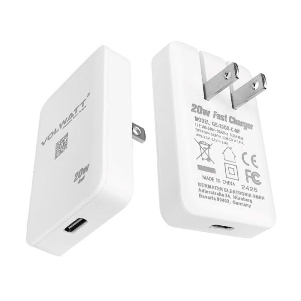 Củ sạc nhanh siêu mỏng Volwatt(Đức) GE-20GS-C-MF 20W Fast Charger
