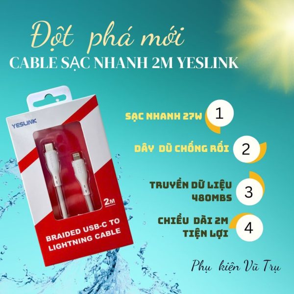Cáp sạc 27W Yeslink C-L 2m Cáp sạc 27W Yeslink C-L 2m