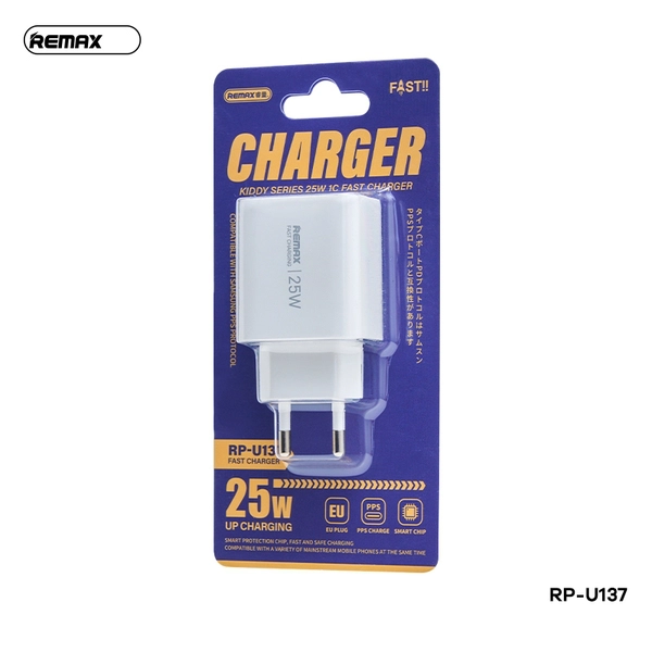 Củ sạc nhanh 25W Remax U137 chân tròn, 1 cổng Type C