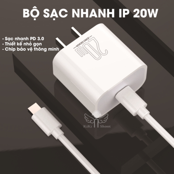 Sạc nhanh 20w IPhone, củ sạc nhanh 20w IP chuẩn PD 3.0 cho các dòng điện thoại từ 8 đến 14