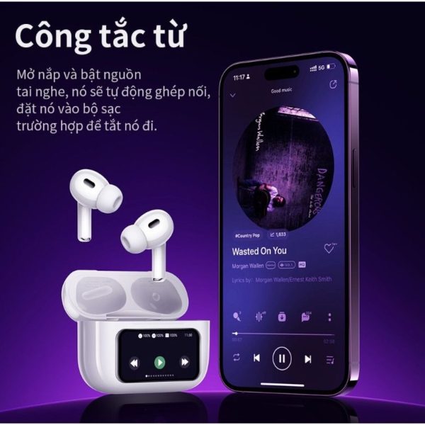 ￼Tai Nghe Bluetooth Hoco EW72 Màn Hình Cảm Ứng Điều Khiển - Tai Nghe Không Dây Chống Ồn ANC Có Mic
