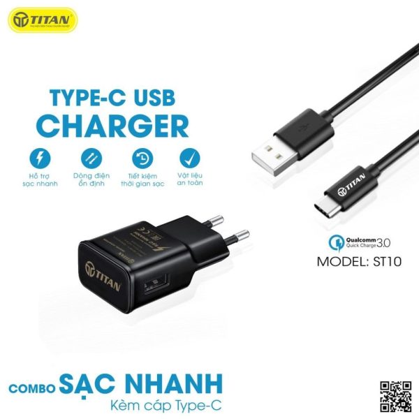 Combo sạc nhanh kèm cáp Type-C - Titan ST10 Combo sạc nhanh kèm cáp Type-C - Titan ST10