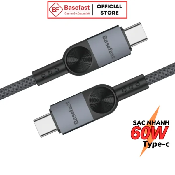 Dây sạc nhanh Type C 60W basefast cáp sạc bọc dù chống gãy cho android samsung xiaomi máy tính bảng