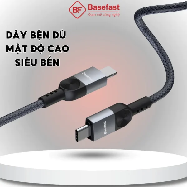 Dây sạc nhanh 20W Basefast cáp sạc PD27W bọc dù siêu bền cho Phone xs xr 11 12 13 14 pro max