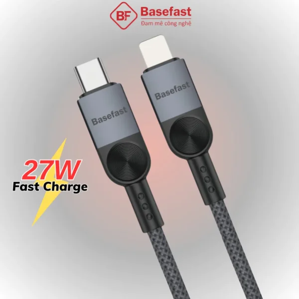 Dây sạc nhanh 20W Basefast cáp sạc PD27W bọc dù siêu bền cho Phone xs xr 11 12 13 14 pro max