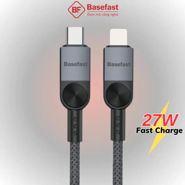 Dây sạc nhanh 20W Basefast cáp sạc PD27W bọc dù siêu bền cho Phone xs xr 11 12 13 14 pro max