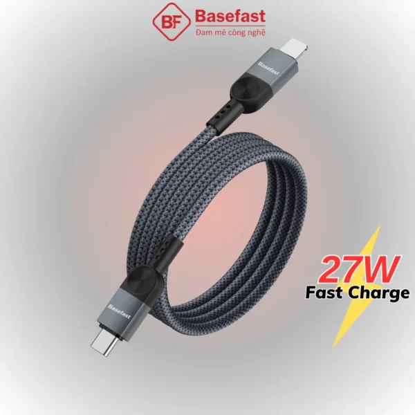 Dây sạc nhanh 20W Basefast cáp sạc PD27W bọc dù siêu bền cho Phone xs xr 11 12 13 14 pro max