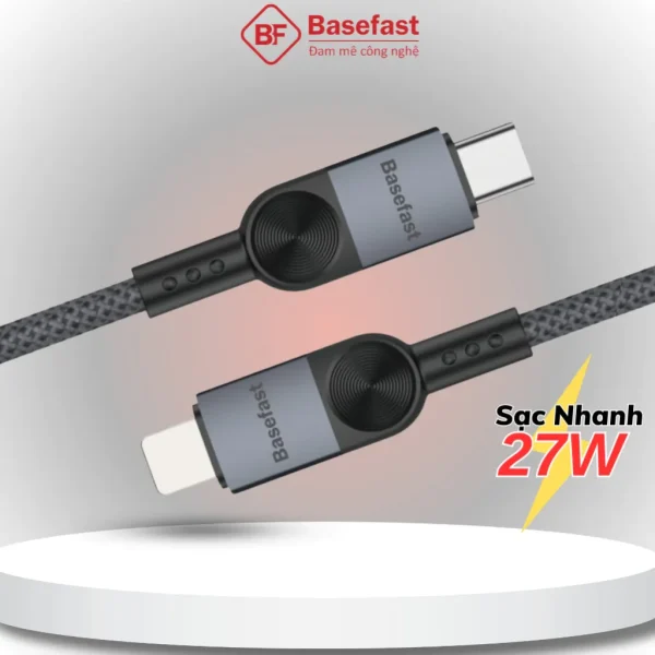 Dây sạc nhanh 20W Basefast cáp sạc PD27W bọc dù siêu bền cho Phone xs xr 11 12 13 14 pro max
