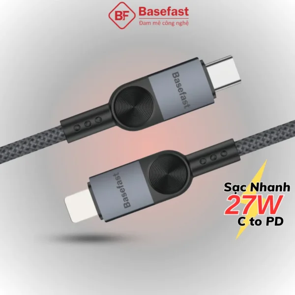 Dây sạc nhanh 20W Basefast cáp sạc PD27W bọc dù siêu bền cho Phone xs xr 11 12 13 14 pro max