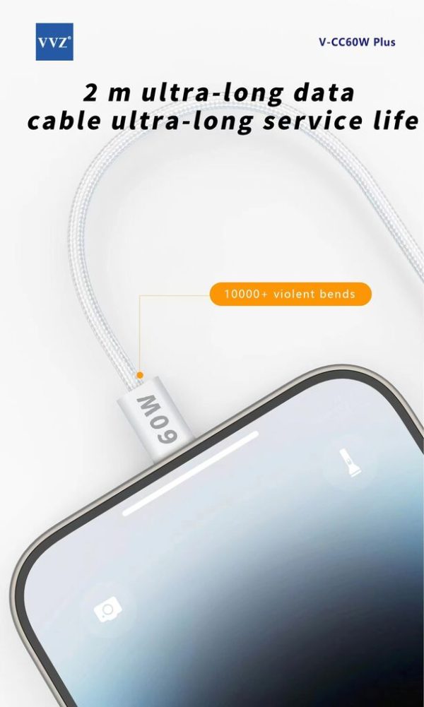 Cáp C to C dài 2 mét hãng VVZ, sạc siêu nhanh 60w, Model: V - CC60w Plus Cáp C to C dài 2 mét hãng VVZ, sạc siêu nhanh 60w, Model: V - CC60w Plus