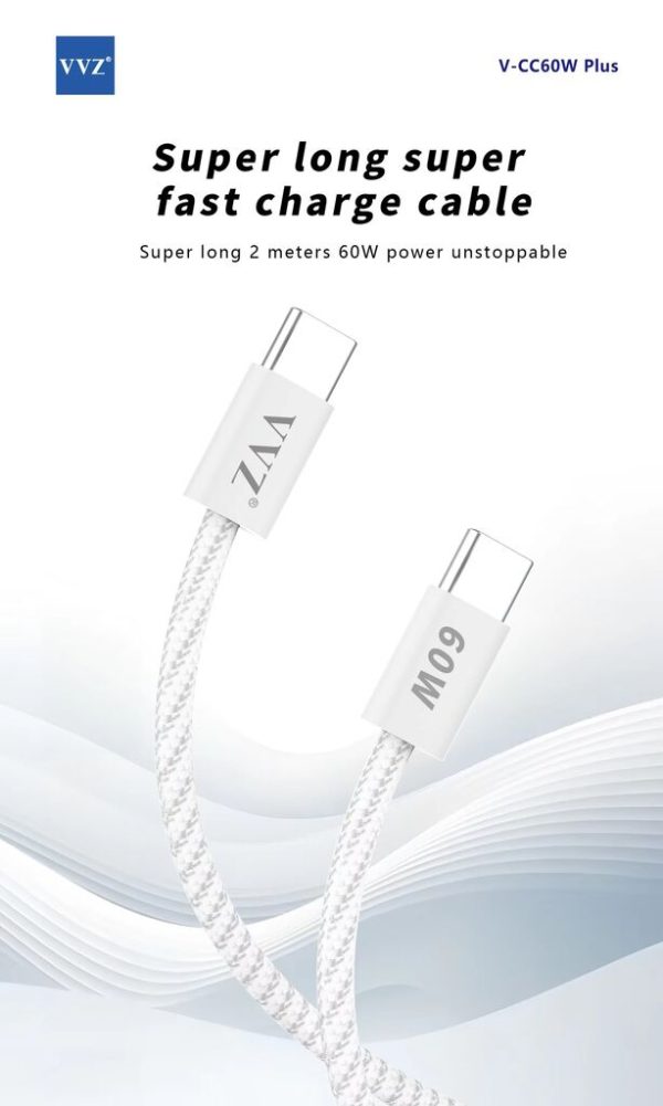 Cáp C to C dài 2 mét hãng VVZ, sạc siêu nhanh 60w, Model: V - CC60w Plus Cáp C to C dài 2 mét hãng VVZ, sạc siêu nhanh 60w, Model: V - CC60w Plus