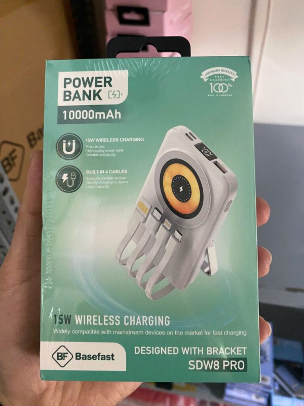 Sạc dự Phòng không dây Basefast 10000mAh tích hợp 3 cáp - SDW8 Pro dành cho iphone , samsung , xiaom