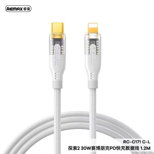 Cáp sạc nhanh 30W bọc dù chống rối Type-C to L Remax RC-C171