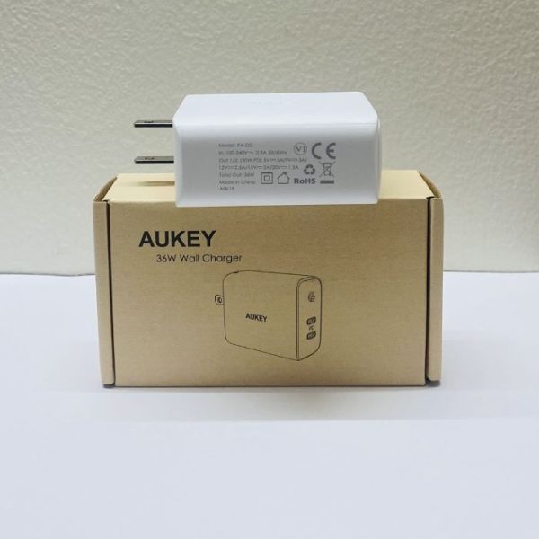 Củ sạc nhanh 36W Sạc Aukey PA-D2 , 2 cổng USB-C- chân dẹt gập sạc nhanh iPhone 15 & Macbook