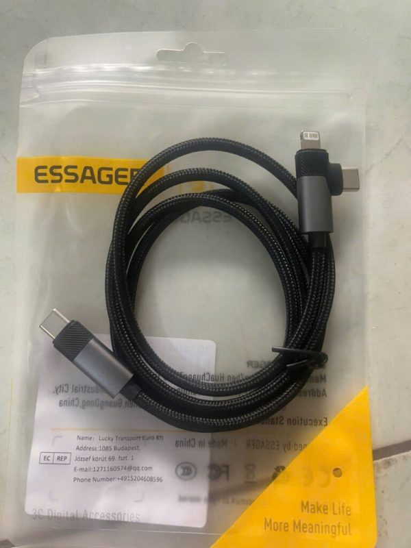 Cáp dữ liệu sạc nhanh ESSAGER 65W C-C + L 2 trong 1 tương thích với PD27W / 20W
