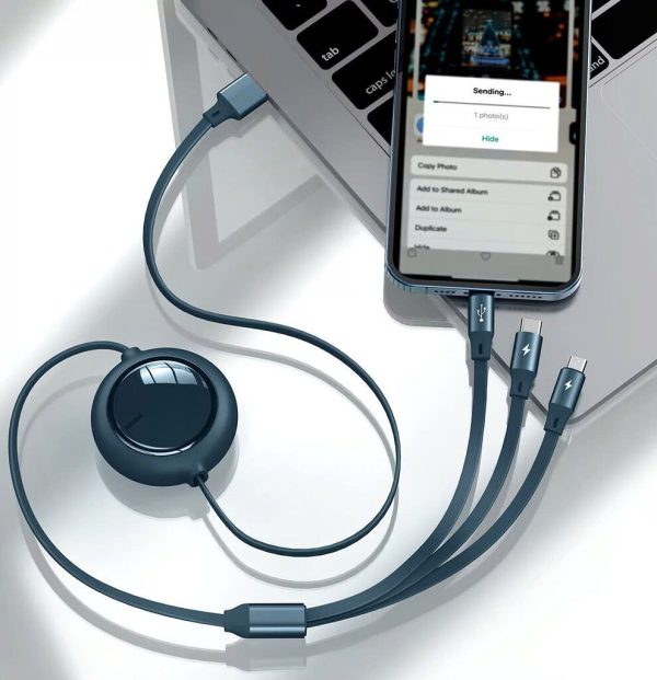 (10 tặng 1) Cáp sạc dây rút 3 đầu Baseus Bright Mirror 3 in 1 Type C Micro USB Lightning 3.5A 1.2m