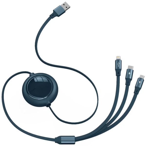(10 tặng 1) Cáp sạc dây rút 3 đầu Baseus Bright Mirror 3 in 1 Type C Micro USB Lightning 3.5A 1.2m