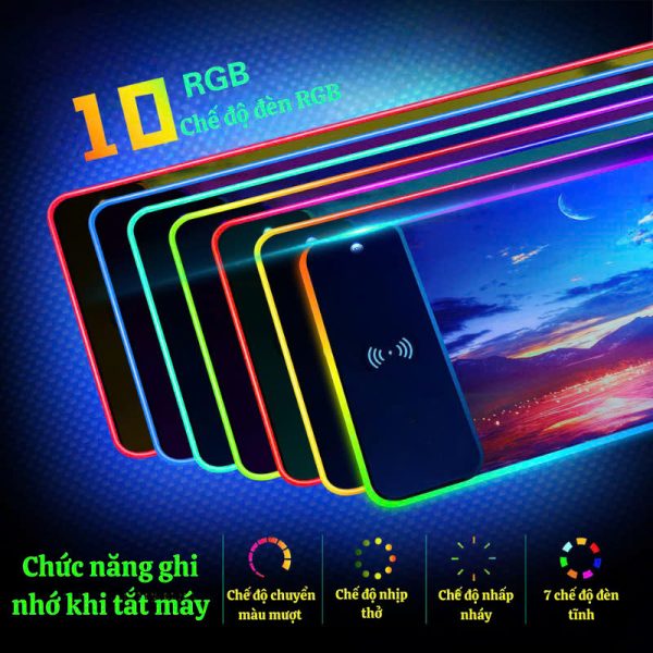 TẤM LÓT CHUỘT CỠ LỚN 80X30CM LED RGB CAO CẤP TÍCH HỢP SẠC KHÔNG DÂY 15W (Giao hình ngẫu nhiên)