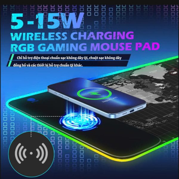 TẤM LÓT CHUỘT CỠ LỚN 80X30CM LED RGB CAO CẤP TÍCH HỢP SẠC KHÔNG DÂY 15W (Giao hình ngẫu nhiên)
