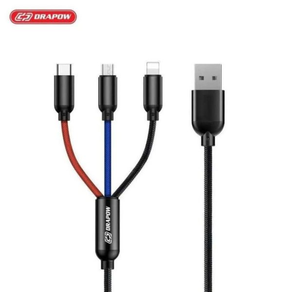 Dây cáp sạc 3 đầu hãng Drapow CX01 iPhone - type C - Micro