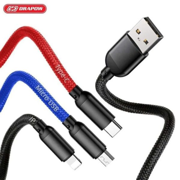 Dây cáp sạc 3 đầu hãng Drapow CX01 iPhone - type C - Micro