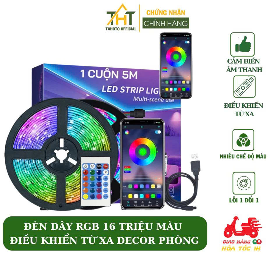Đèn Dây Led RGB 16 triệu màu Điều Khiển Bằng Điện Thoại, Nháy Theo Nhạc, Trang Trí Decor Phòng