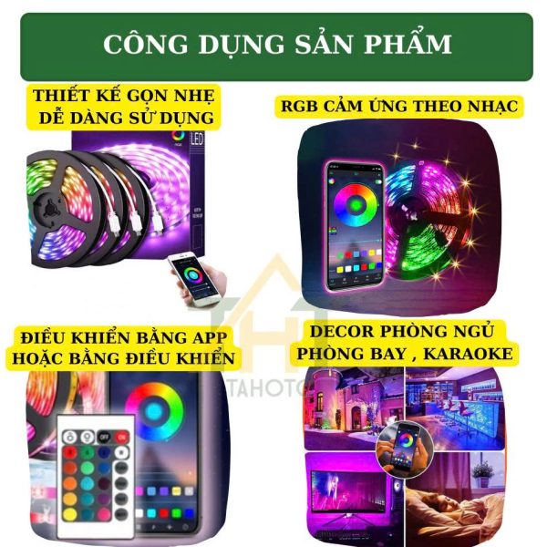 Đèn Dây Led RGB 16 triệu màu Điều Khiển Bằng Điện Thoại, Nháy Theo Nhạc, Trang Trí Decor Phòng
