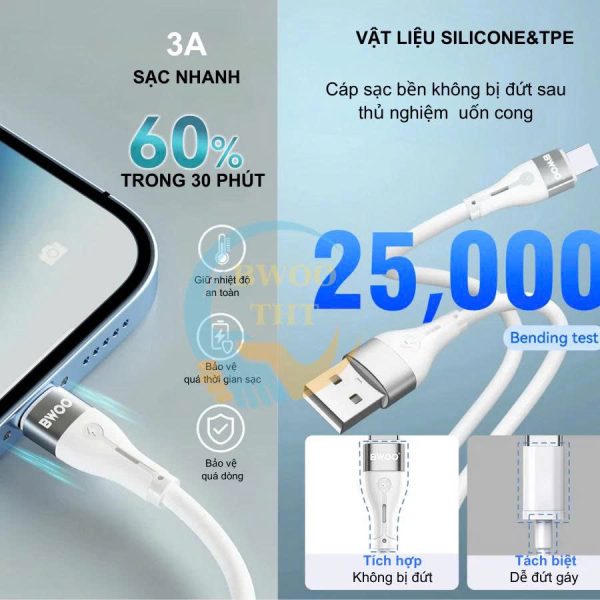 Cáp sạc silicon X280L USB TO L chính hãng BWOO dành cho 7/8/x/xsm...12/13/14/14promax Cáp sạc silicon X280L USB TO L chính hãng BWOO dành cho 7/8/x/xsm...12/13/14/14promax