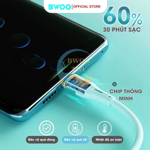 Cáp Sạc Nhanh X280C USB To Type-C Chính Hãng BWOO Dây Sạc Chống Rối Tương Thích Nhiều Thiết Bị