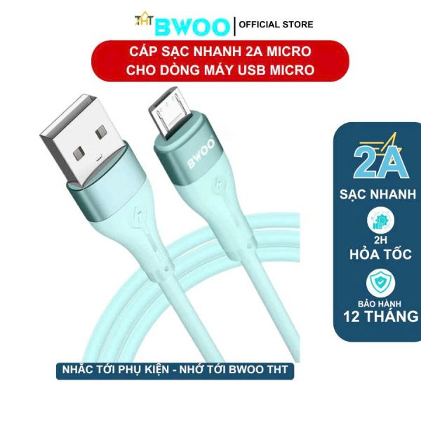 Cáp Sạc Nhanh USB to Micro BWOO Silicon Cho các dòng máy samsung oppo xiaomi huawei..BH 12 tháng