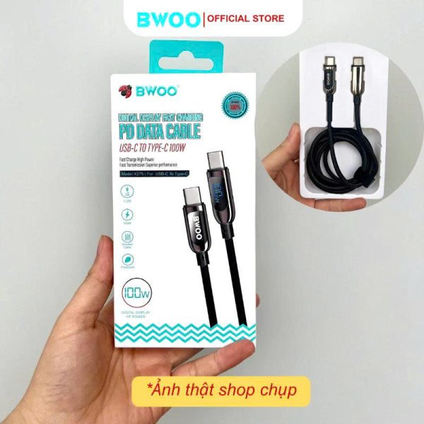 Cáp sạc nhanh TypeC to Typec PD 100W BWOO X275 Cho Ip 15/16 pro promax Điện thoại Laptop chân TypeCC
