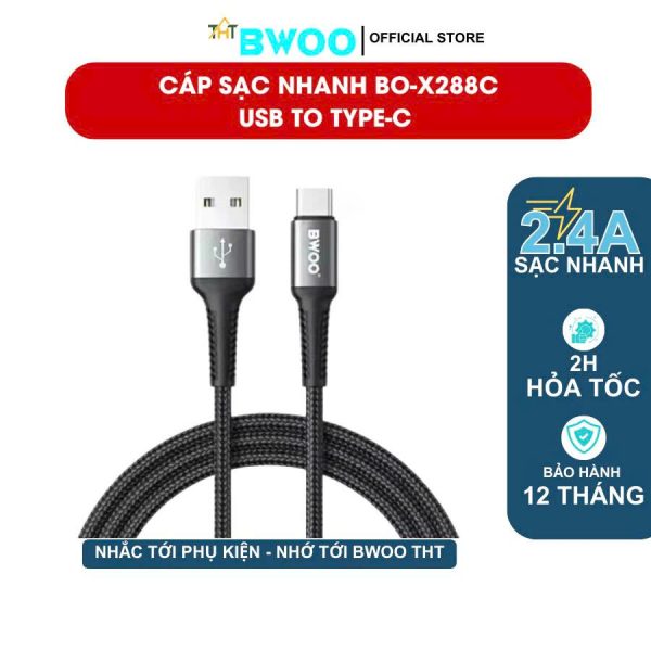 Cáp Sạc Nhanh Usb to Type C X288C Chính Hãng Bwoo Dùng cho các dòng máy chân Type C Samsung Oppo....