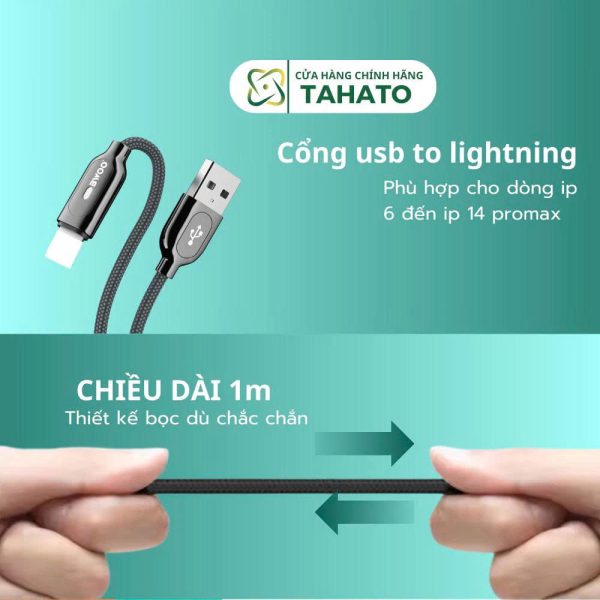 Cáp sạc nhanh iphone X131L bóc dù chính hãng Bwoo USB TO L Cáp sạc iphone cho máy từ 6 đến 14 promax
