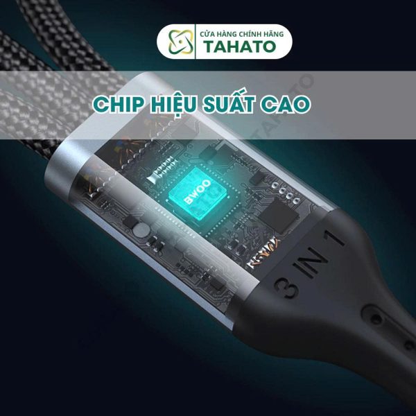 Cáp sạc nhanh 3 đầu Bwoo BO-X274 | sạc cùng lúc 3 thiết bị | sạc nhanh 3A Bảo Hành 6 tháng