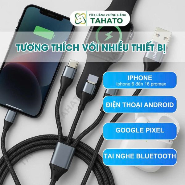 Cáp sạc nhanh 3 đầu Bwoo BO-X274 | sạc cùng lúc 3 thiết bị | sạc nhanh 3A Bảo Hành 6 tháng