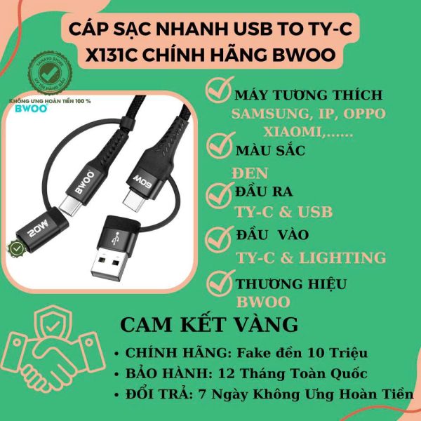 Cáp sạc 4in1 Bwoo sạc nhanh cho các dòng máy Iphone Samsung Oppo Xiaomi Rexmi Bảo Hành 6 Tháng